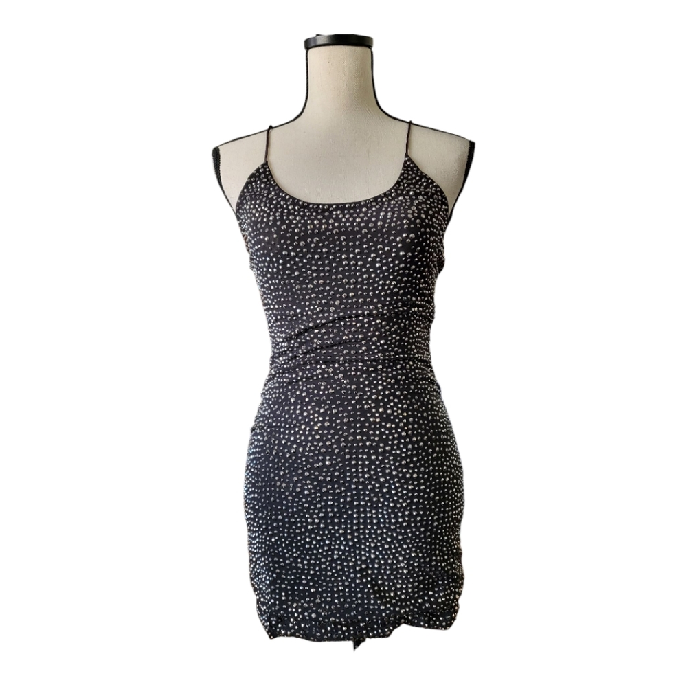 Alice +β Olivia Women's Black Studded Scoop Neck Mini Bodycon Dress Size 2 New